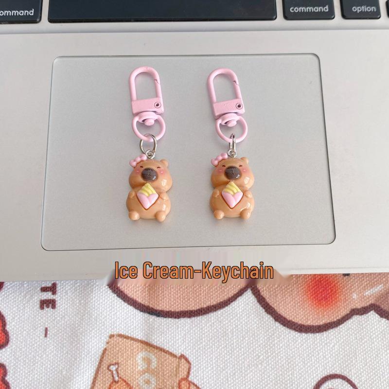 Capybara White Resin Cartoon Keychain - Small Pendant and Bag/Car Accessory