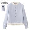 Women's French Style Lace Trim Contrast Shirt