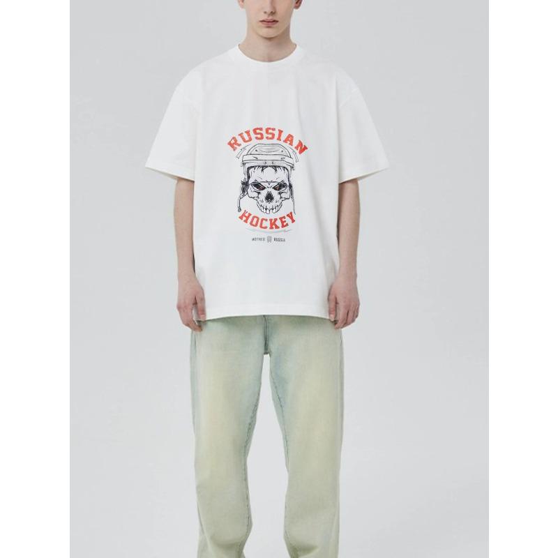 Russian Hockey T Shirt Black Skull with Helmet and Red Text for Casual Wear