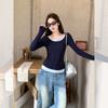 Fake two-piece contrasting color splicing design sense long-sleeved T-shirt women's autumn new slim-fitting and thin bottoming shirt top