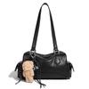 Niche Versatile Single Shoulder Bowling Bag with Bear Plush Doll Pendant, Large Capacity Commuter Handbag Boston Bag