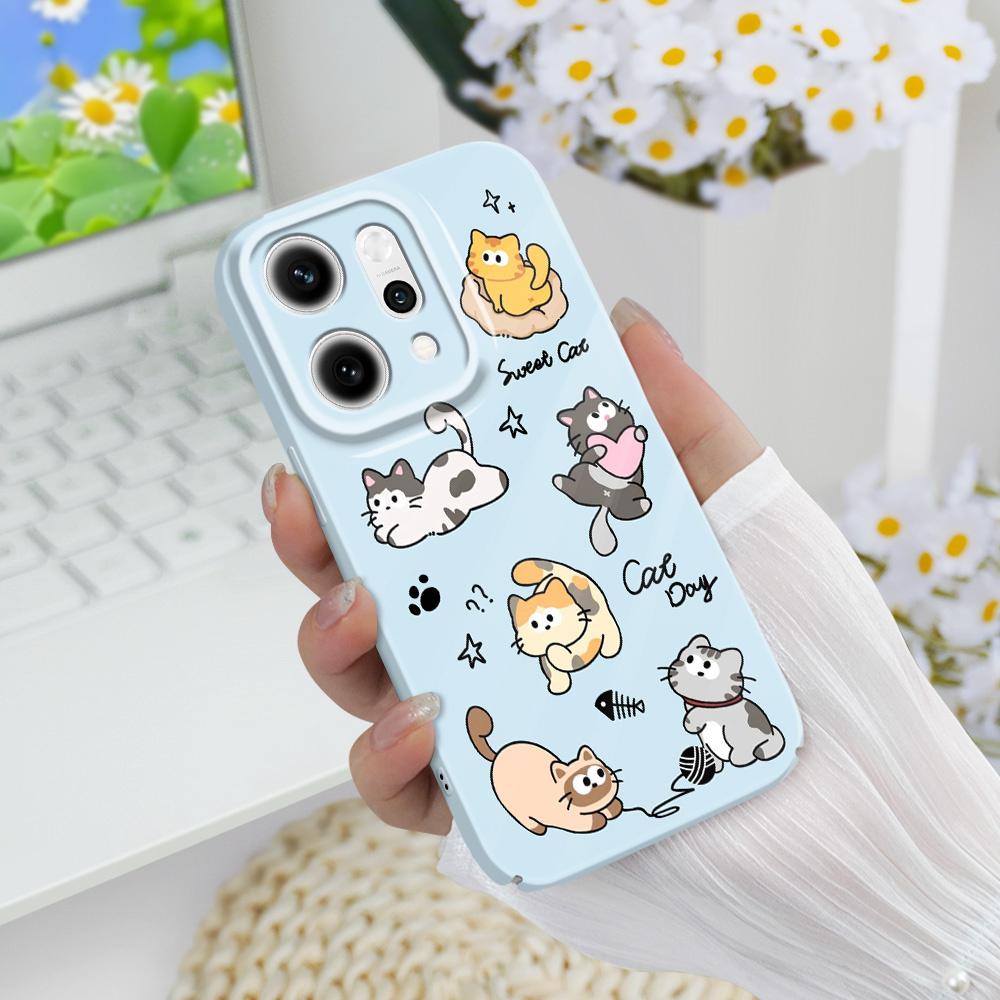 Happy Cat Phone Case For OPPO Reno 14 14F 13 13F 12 12F 11 11F 10 8 8Z 8T 7 7Z Pro 4G 5G Film Hard Cover