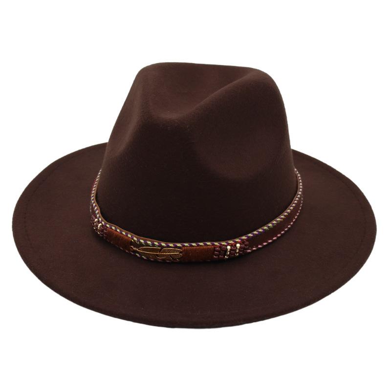 Minority Stage Top Hat Metal Feather Jazz Hat Men'S And Women'S Ethnic Style Felt Hat Tibetan Wool Hat