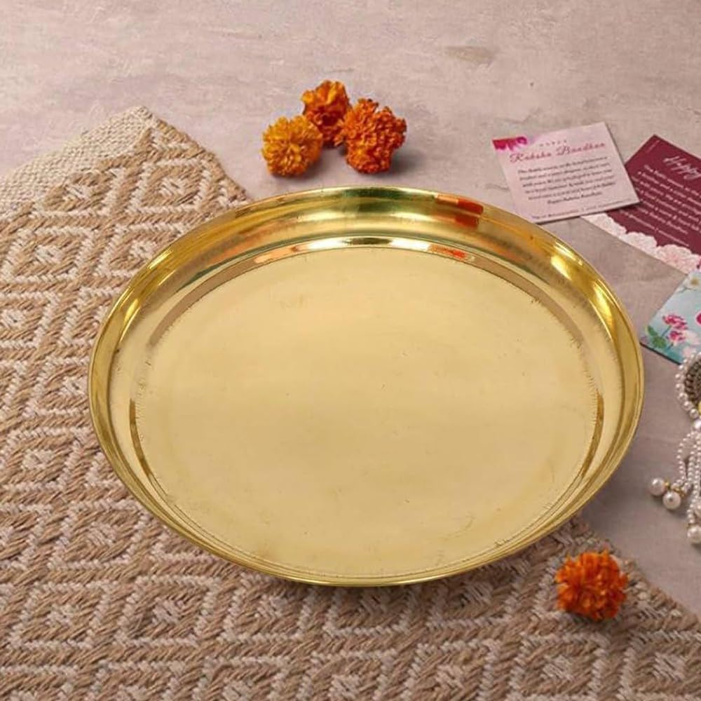 RSINC Kupfer Pooja-Teller für Ihr Zuhause Pooja Aarti Vergoldetes Dinner-Thali, Serviergeschirr & Tischgeschirr für Zuhause, Hotelrestaurant Packung mit 1 (9,5 Zoll) |