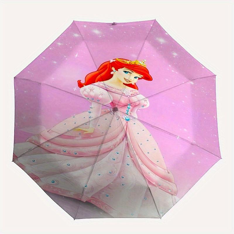 Princess Ariel, Pink Gown Automatic Opening and Closing Umbrella - 8 Ribs Portable Folding Umbrella with Plastic Handle, Suitable for Leisur