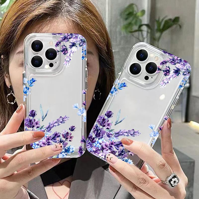 Watercolor Purple Lavender Floral Clear Phone Case for iPhone 17 16 15 14 13 12 11 16E Series Pro Max Plus