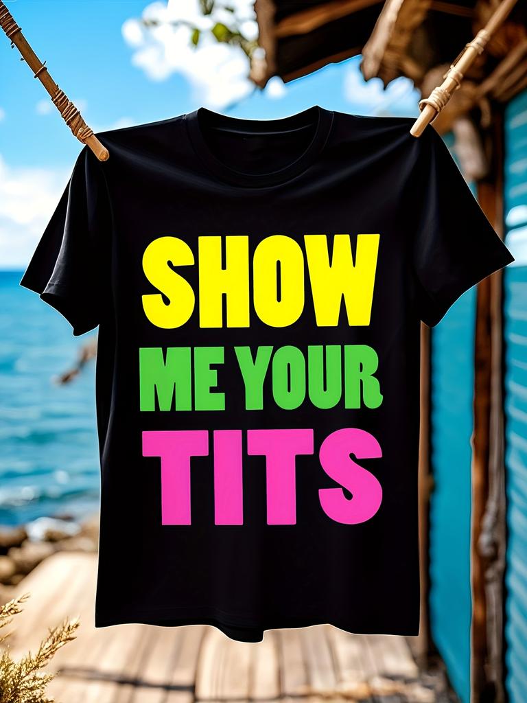 Show Me Your Tits Neon Colors Tshirt Bold Graphic Tee wit...