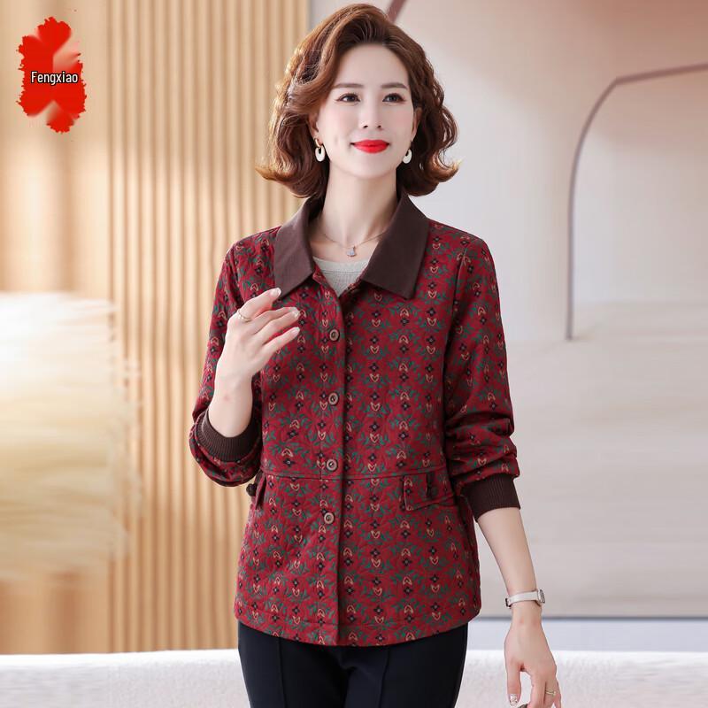 Elegant Mid-Aged Women s Stand-Collar Solid Color Jacket 4XL