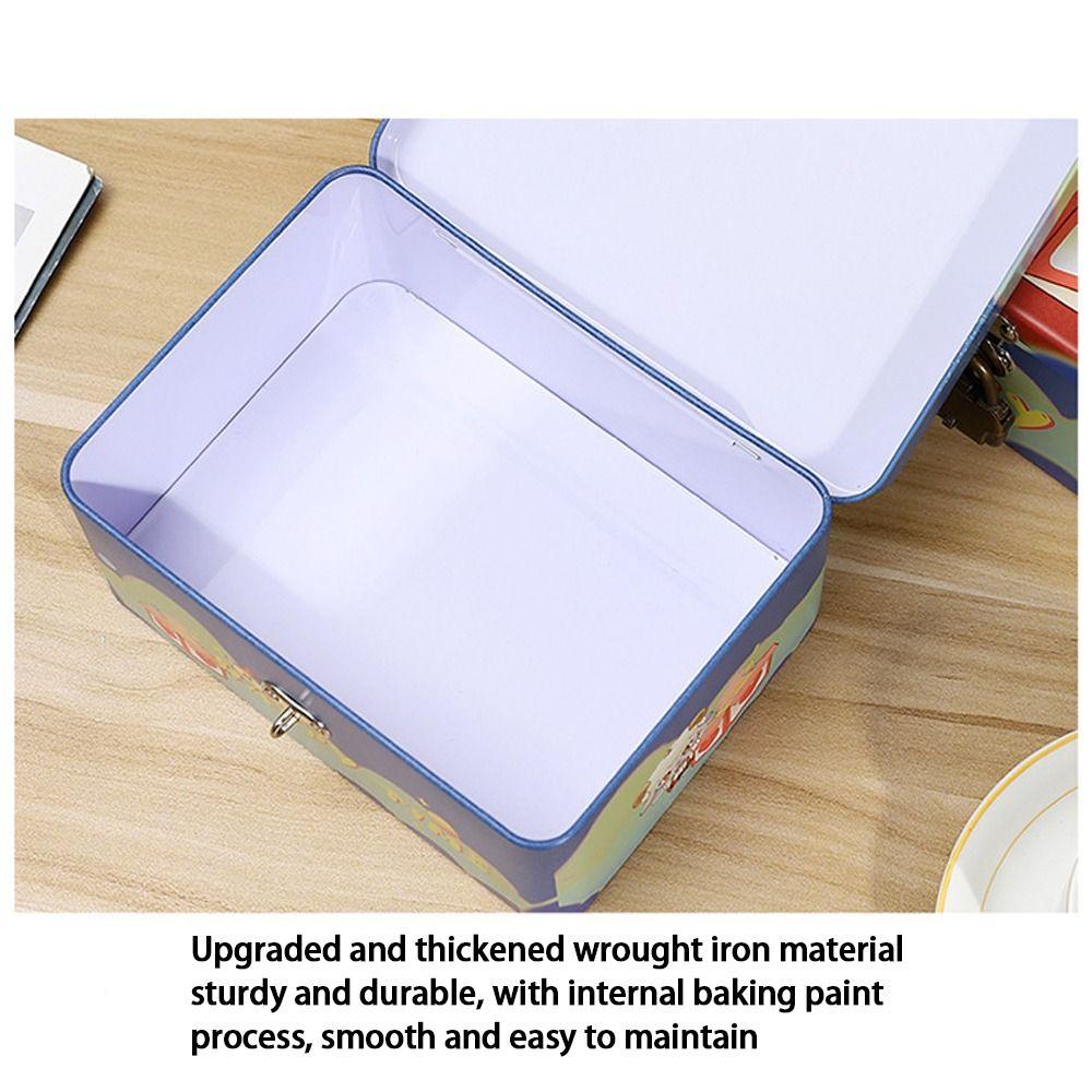 Vintage Tinplate Box Cartoon Print Empty Box High Quality Desktop Storage Case Household