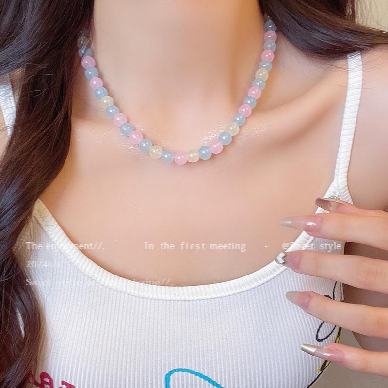 Colorful Dopamine Beaded Necklace for Women - Cute, Light Luxury Gift for Girlfriends