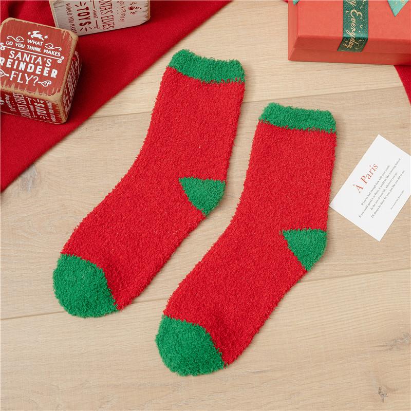 Kawaii Christmas Socks Autumn Winter Thicken Warm Mid-tube Plush Women Socks Coral Fleece Cartoon Homewear Floor Sleeping Socks