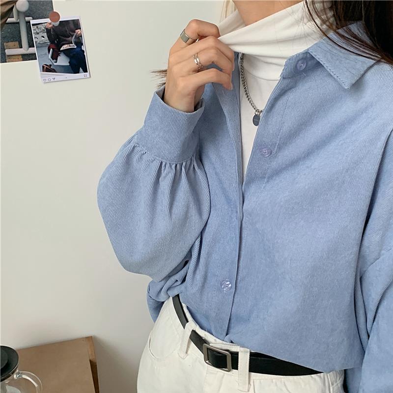 Women's Corduroy Lantern Sleeve Loose Shirt Jacket - 2022 Spring/Autumn Collection