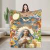 Virgin Mary Cherubs Rose Warm Soft Blanket  Airplane Travel Plush Throw Blanket Couch Chair Flannel Bedspread Sofa Bed Cover
