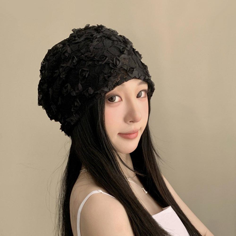 Lace Flower Stacked Hat Thin Soft Pullover Hat Creative Cap  Spring Summer
