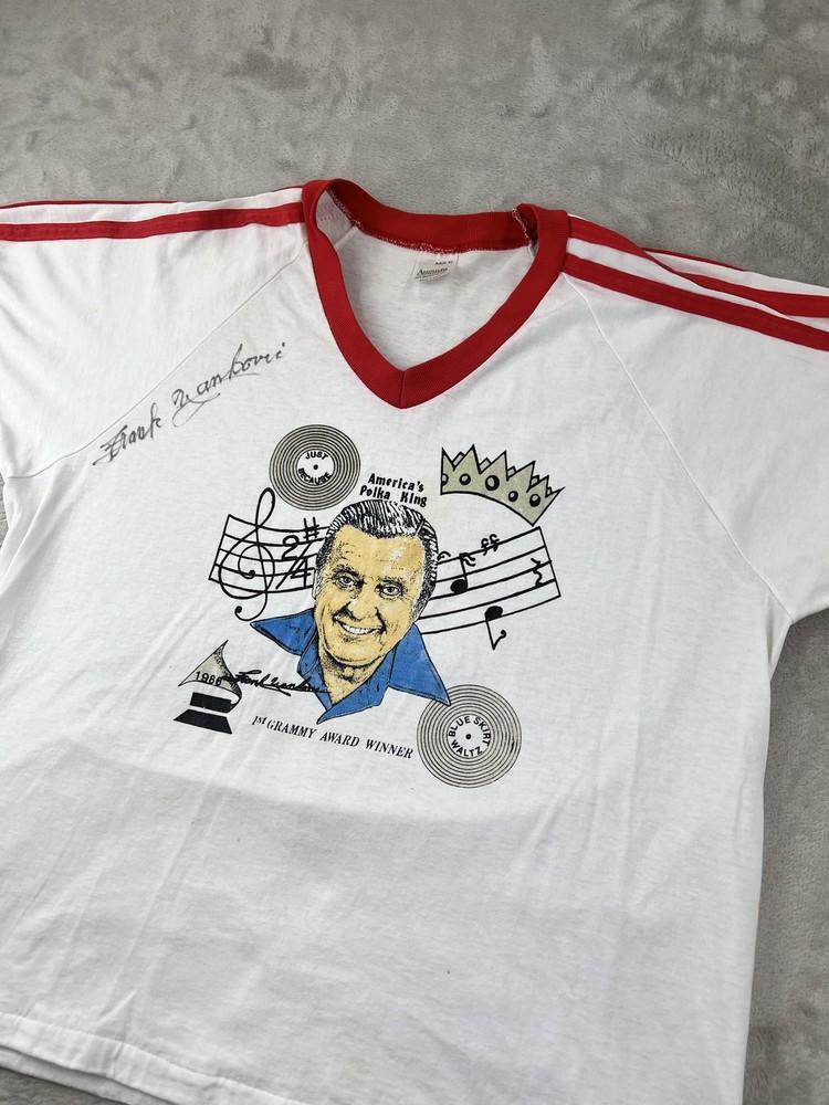 Vintage 80s Frank Yankovic Shirt Mens Medium White Red Polka Grammy Winner Music Unisex T-Shirt S