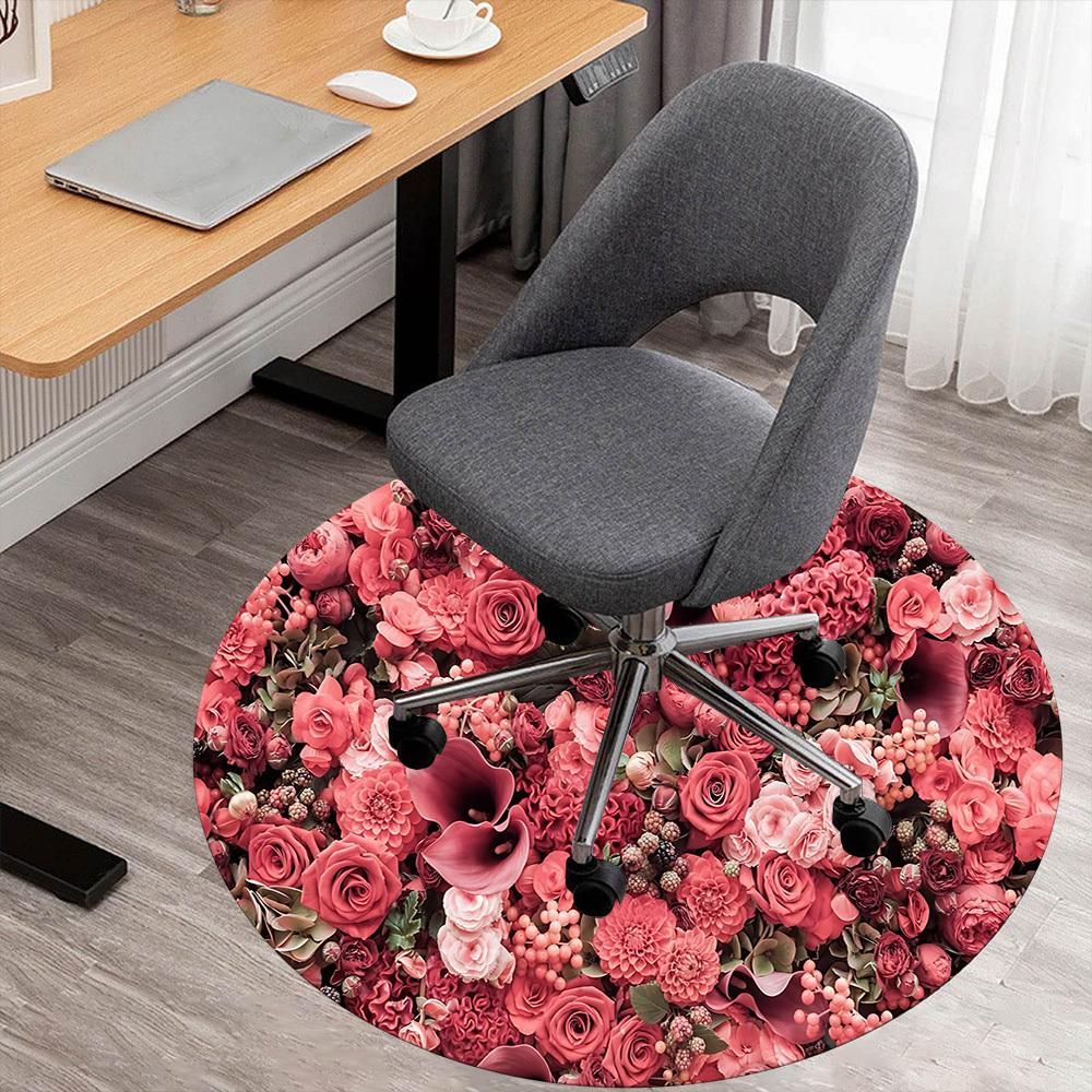 1pc Floral Pattern Round Chair Mat Area Rug - Non-Slip, Floor Mat for Office, Bedroom, and Indoor Decor C1125008