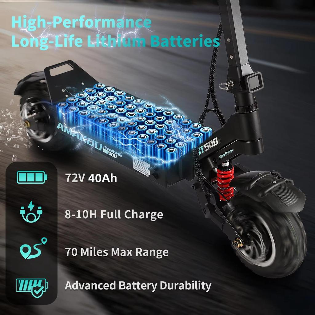 EU AMAKOU-ST500 X7 Monopattino Elettrico per Adulti 9000W Motore a Doppia Potenza Pneumatici da 13 pollici e 11 pollici Velocità 65MPH Autonomia 62 Miglia Batteria 72V 38.3Ah Pneumatico Off-road
