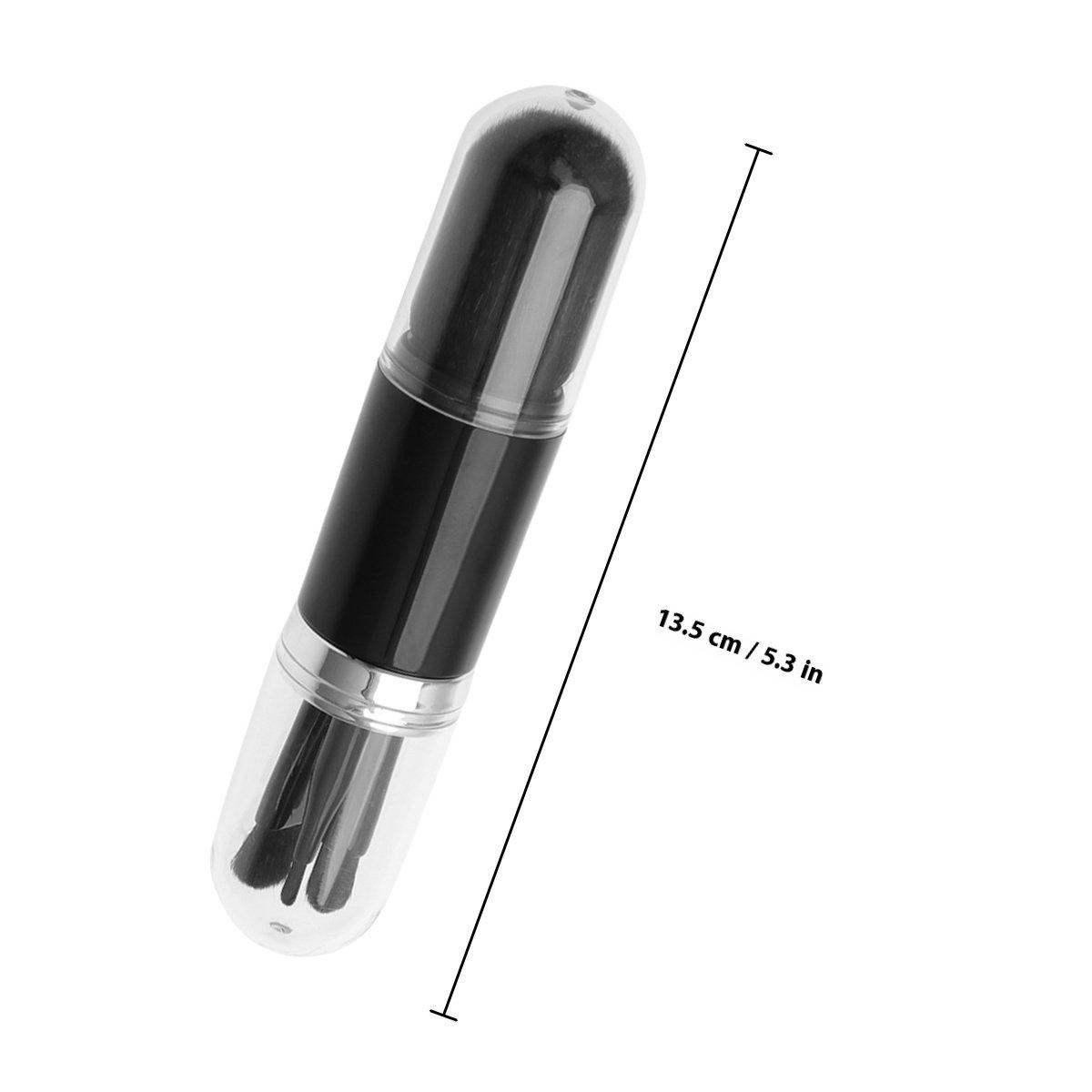 

4 in 1 Retractable Double Head Makeup Brush Set Die Cast Plastic Rod Transparent Lids Dust Proof Storage Natural Finish Beauty чёрный