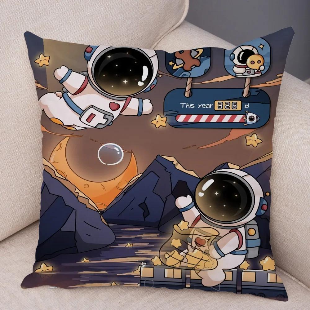 Cartoon Astronauten Kissenbezug Weicher Plüsch Dekor Kosmischer Himmel Kissenbezug für Sofa Zuhause Auto Doppelseitiger Druck Kissenhülle Kinderzimmer