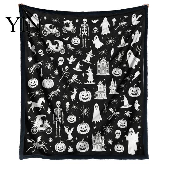 Personalisierbare Samt-Kunstdecke Halloween DIY Maldecke, Überwurf mit Geistermustern, Waschen Sie Ihre eigene gemütliche Decke zum Ausmalen für Erwachsene und Kinder,