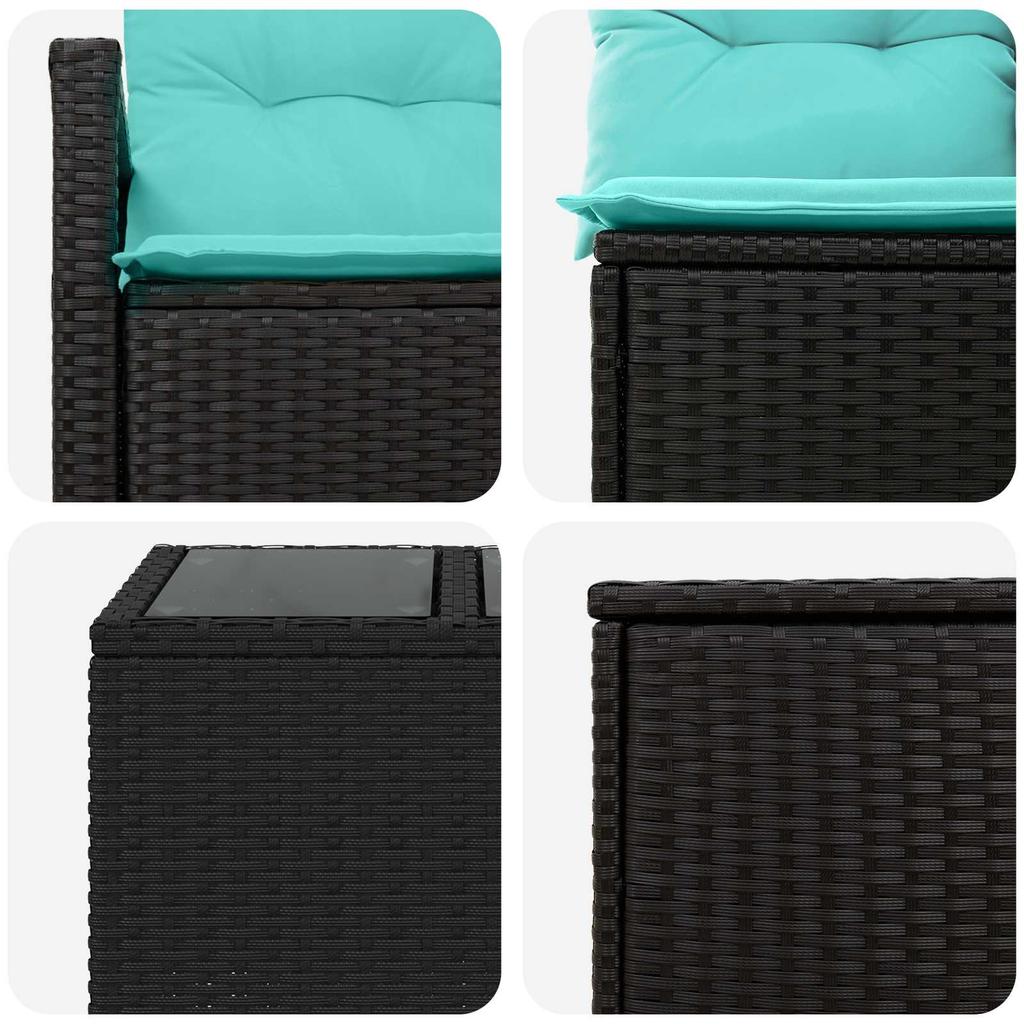 Sofa Set 8 Pieces Black and Blue Poly Rattan and Steel
