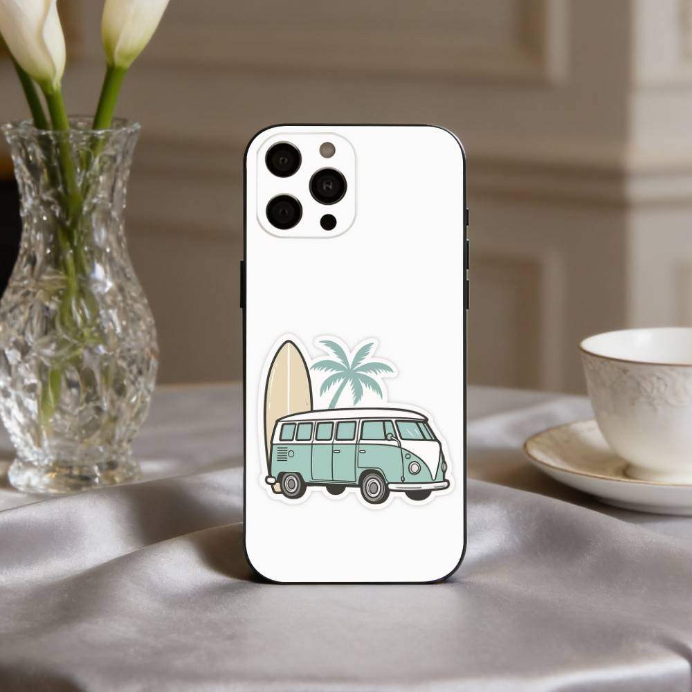 C-Combi Van Surf Art  Phone Case For iPhone 17,16,15,14,13,12,11 Plus,Pro Max,XS,Soft Silicone Black Cover