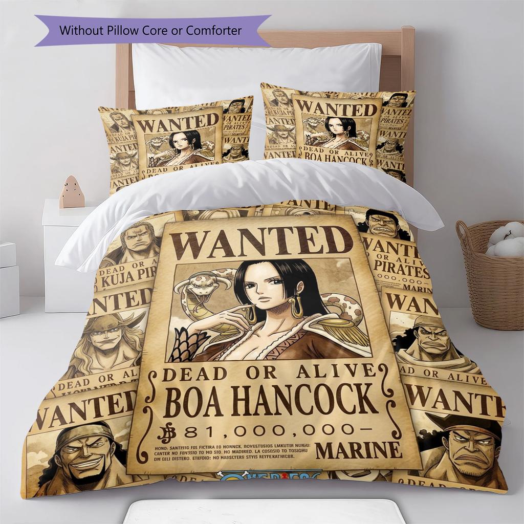 One Piece Poster Pattern Bedding Quilt Set Quilt Cover Pillowcase Home Birthday Gift(1 * Duvet Cover + 2 * Pillowcase, Without Core)