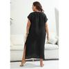 Plus Size Holiday Beach Cover Up Women Hook & Loop Contrast Color Deep V Neck Slit Dress