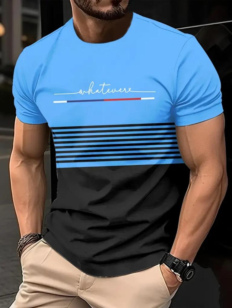 Fashion Men's T-Shirt Striped Pattern Short Sleeve Tee Summer Striped 3D Print Street Trend Simple Oversized Casual T-Shirt Men