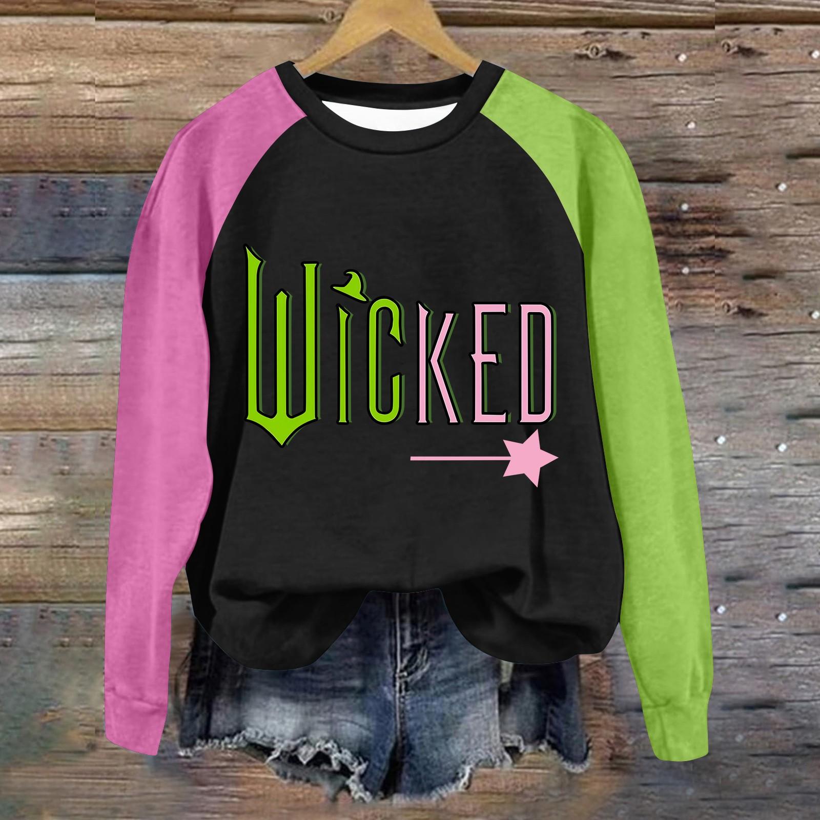 

Круглый вырез с длинным рукавом толстовки для женщин принт графический топ повседневные базовые топы пуловер L армия зеленый