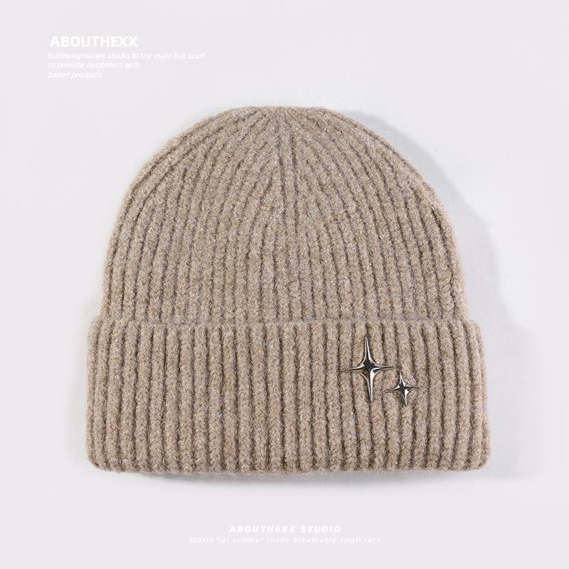 Autumn and Winter Wool Hat for Women Small and Small Stars Versatile Pullover Hat  Warm Knitted Hat  Face  Small Ear Protection  Cold Hat for Men