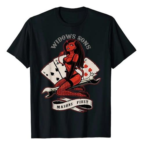Unisex Shirt Cotton Oversize Large Size New Camiseta Masónica Devil Girl 666 Widows Sons