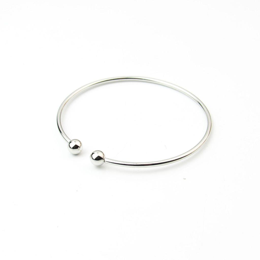 Korean Women's Glossy Silver Bead Bracelet Duo