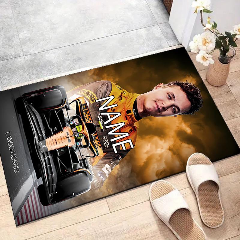 Custom Landos Norris Racing Mat Personalized Name, Polyester Washable Indoor Entryway Rug, Gift for Christmas, Easter, Thanksgiving Day