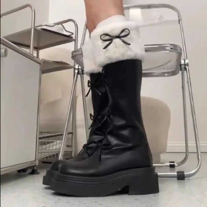 Autumn and Winter New Brown Slimming and Plush Fashionable Thick Soled Boots Height Increasing Retro Long Boots