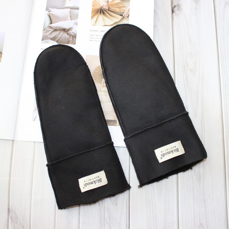 New Winter Warm Women's Sheepskin Gloves Thickened Wool Lined Solid Finger Leather Gloves