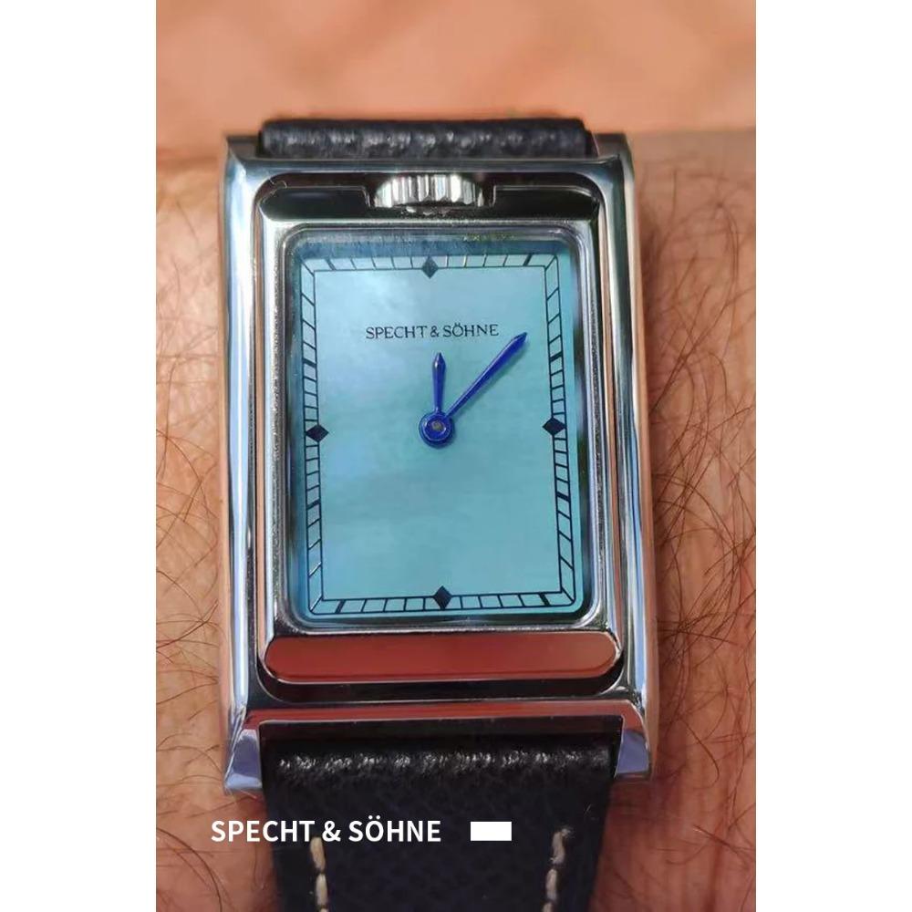 Relógio de Quartzo Quadrado Novo da Moda 2025 Specht & Söhne Dupla Face Relógios Masculinos Aço Inoxidável Cristal de Safira Reloj Hombre 24.5MM