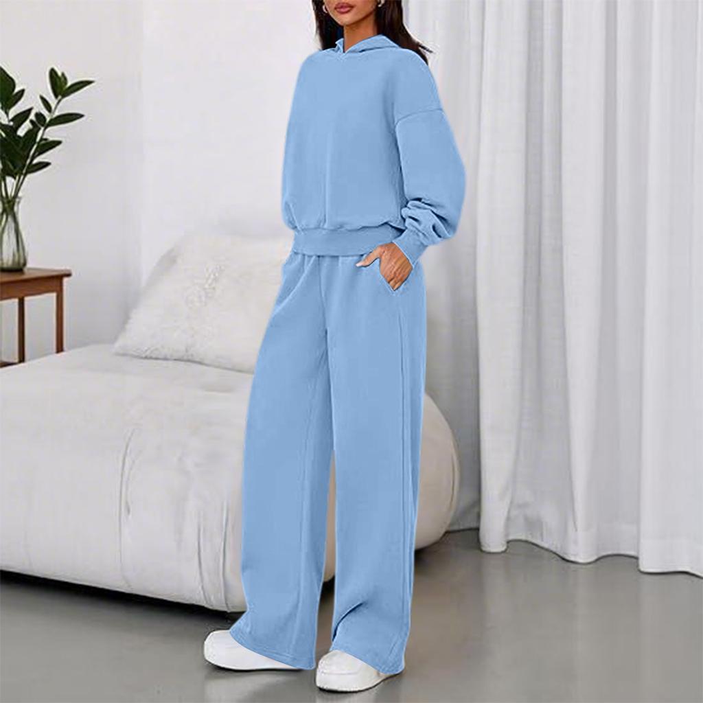 Women's Crewneck Hoodie Wide Leg Pants 2 Piece Sport Suit for Casual Daily Wear