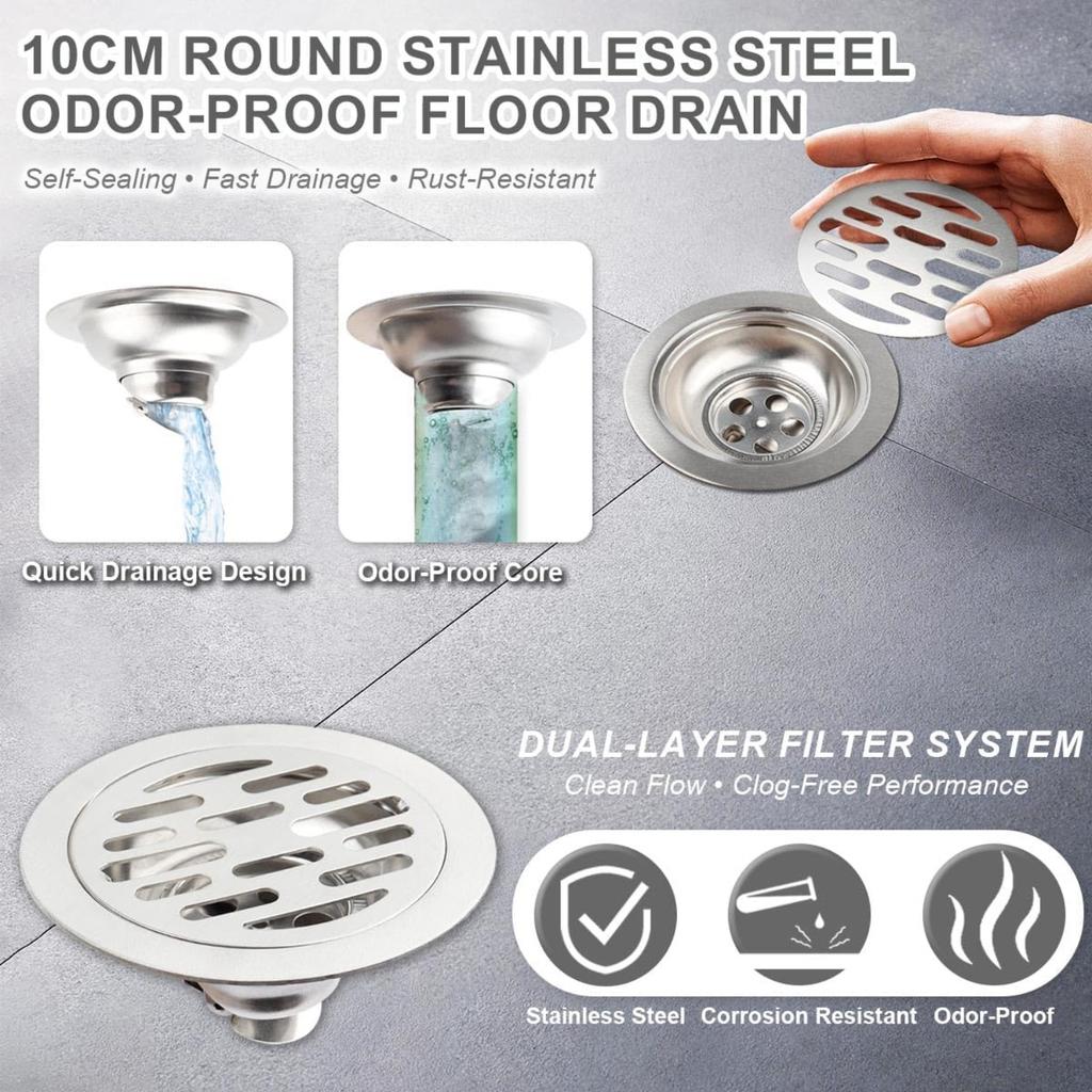 Odor Proof Floor Drain 4 Inch, Round Shower Drain Backflow Preventer