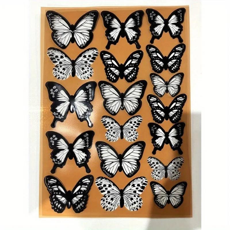 2set 3D Simulation Black and White Plastic Butterfly Wall Sticker Double-sided Tape Bedroom Living Room Wall Sticker
