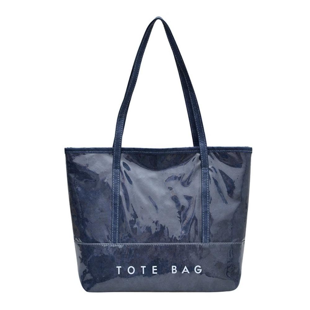 Solid Color PVC Tote Bag Multi Function Armpit Bags Portable Letter Prints Handbags Summer синий
