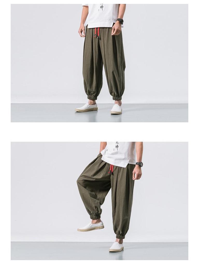 2024 Men's Cotton Linen Harem Pants – Chinese Style, Casual, Plus Size, Lantern Design
