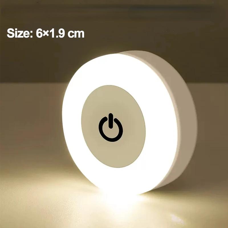 Mini LED Touch Sensor Night Lights USB Rechargeable Kitchen Bedroom Magnetic Base Wall Light Round Portable Night Lamp