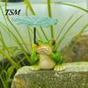 Outdoor Yard Decor 3Pcs/Set Mini Animal Statues, Frog Elephant And Turtle Figurines with Leaf Hand Painted Resin Crafts Umbrella, Miniature