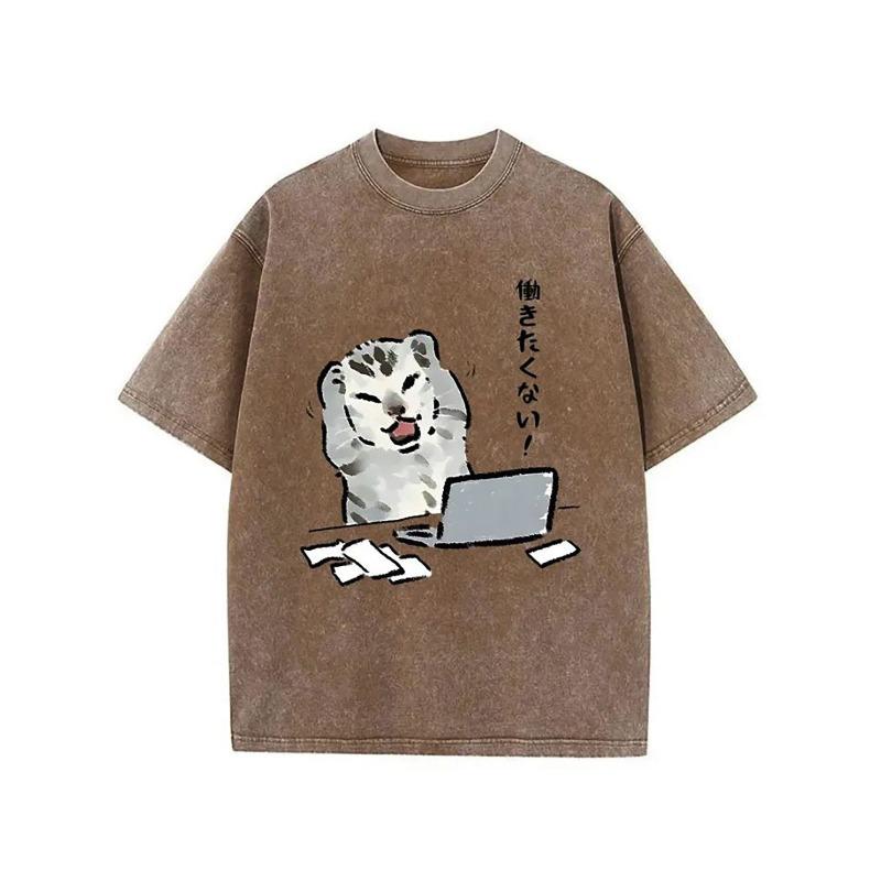 

Men S Retro Cat Print T-Shirt I Don T Want to Go to Work Design, Soft And Comfortable Short-Sleeved T-Shirt, Casual Street Style, Summer Gift 5XL дубильна кора