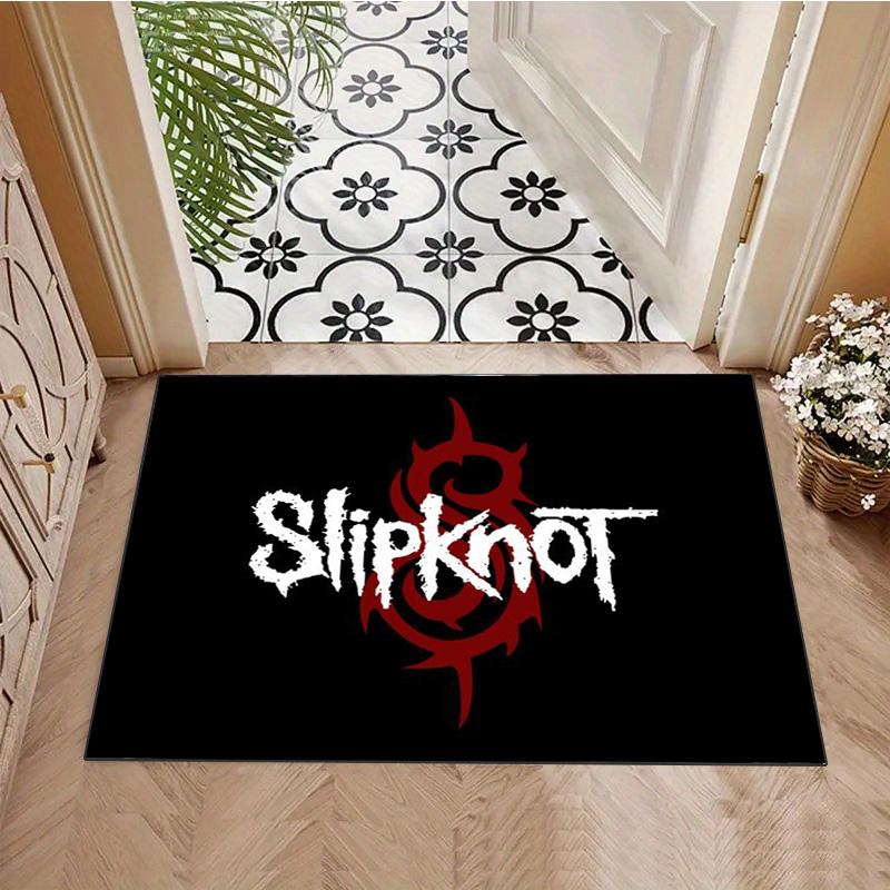 Slipknot Pentagram Logo Area Rug Non Slip Mat, Vintage Dark Wood Grain Carpet for Game Room Rock Fan Decor