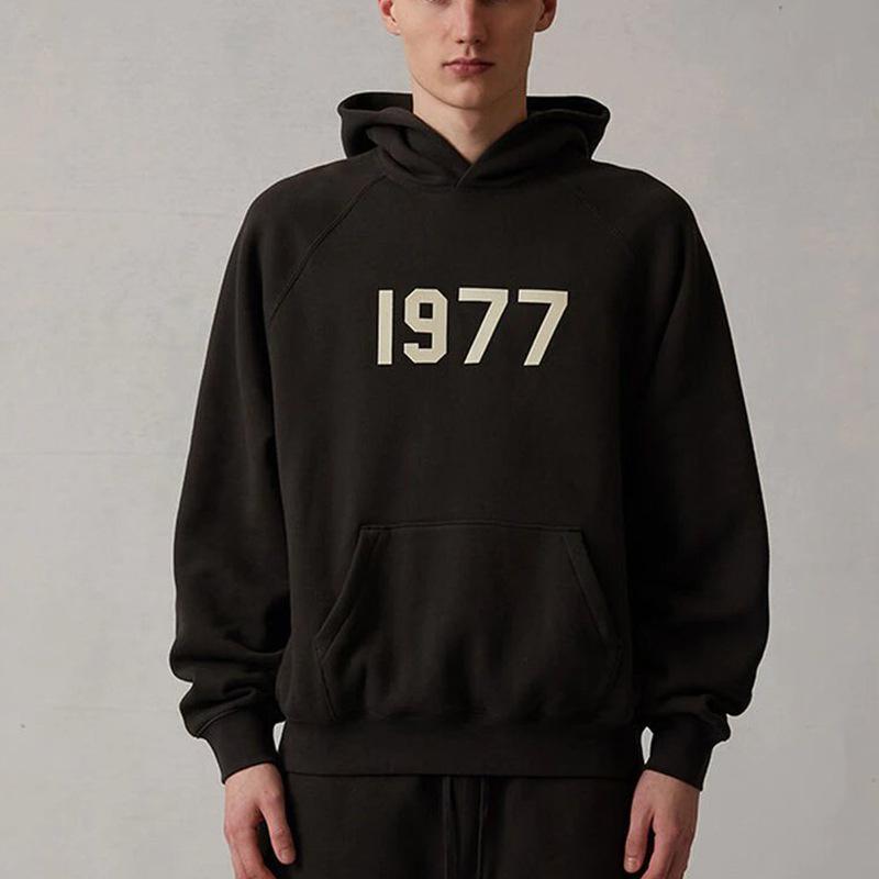 1977 Flocked Hooded Sweatshirt - Trendy ESSENTIALS Hoodie, Cross-Border Hot Sale US-L