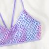 Damen Modischer Badeanzug mit hoher Taille und Netzstoff, femininer geteilter Bikini, Badeanzug mit Neckholder, Farbverlauf, Strandbikini