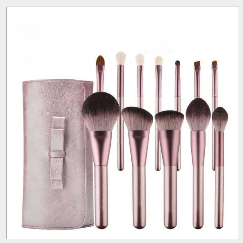 Pincel de base pincel de pó solto pincel de sombra para os olhos 12 peças conjunto de pincéis de maquiagem lã lilás pequena série uva bolsa de pincéis de maquiagem