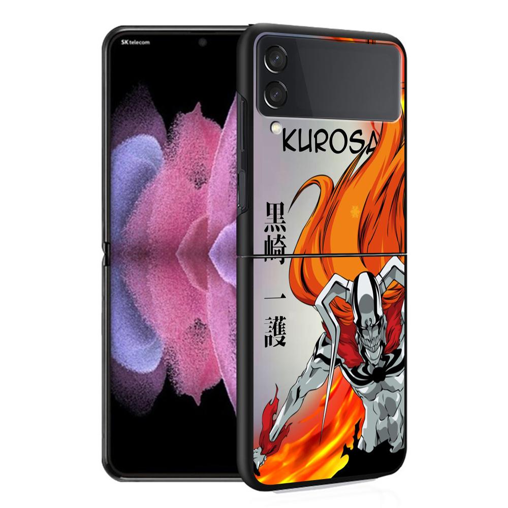 Luxury Case For Samsung Galaxy Z Flip 4 3 5G Black PC Hard Phone Cases Fashion Back Cover ZFlip Funda Kurosaki Ichigo Bleach Sac